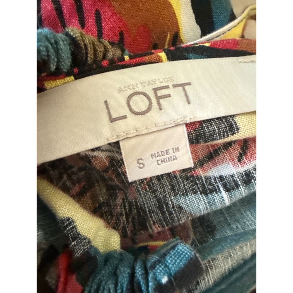 Loft Linen Floral Beachy Maxi Dress Size S Flowy Bright Tropical Resort Vacay - Picture 8 of 11